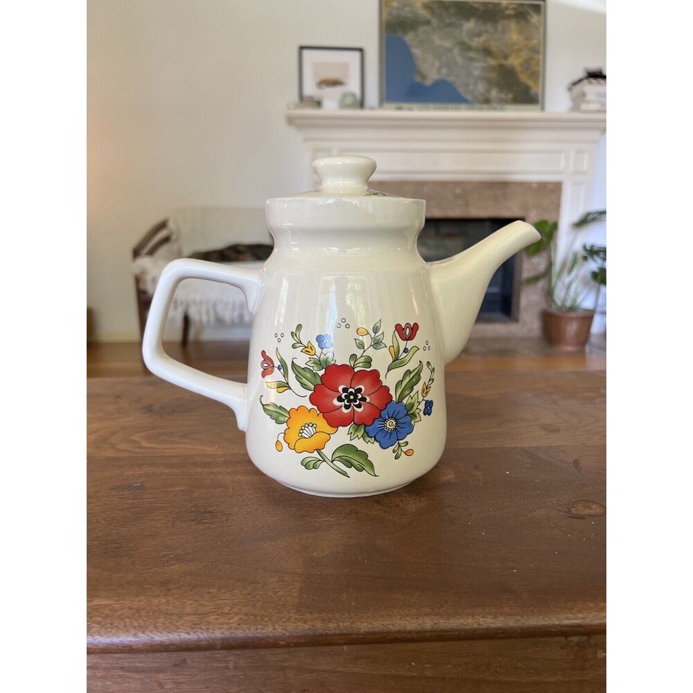 Mid Century Modern Provincial by Home Concepts Stoneware Teapot Floral